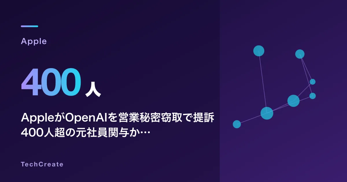 AppleがOpenAIを営業秘密窃取で提訴——400人超の元社員関与か、AIハードウェア機密の流出を主張
