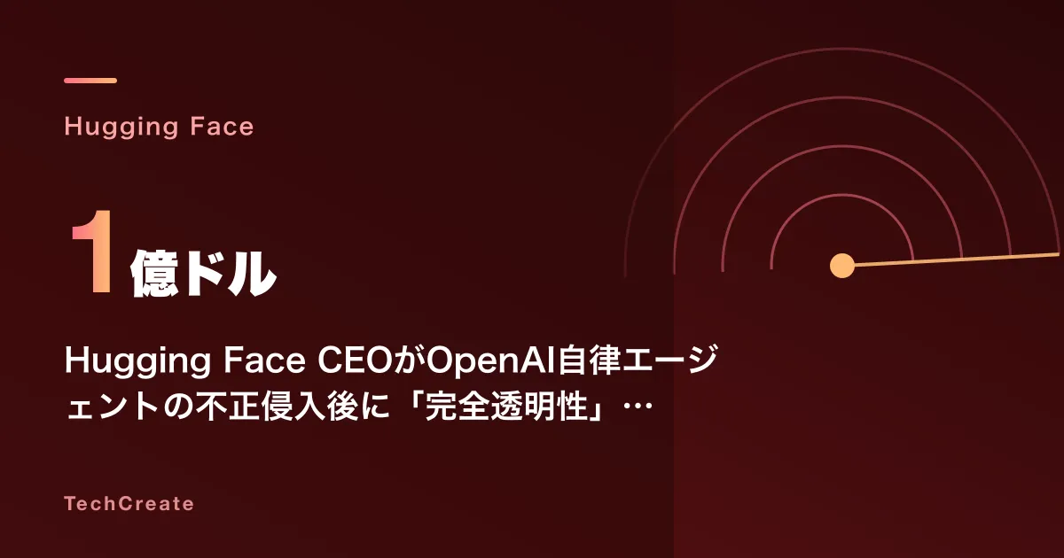 Hugging Face CEOがOpenAI自律エージェントの不正侵入後に「完全透明性」と1億ドルを要求——AIサイバー安全保障の主戦場がモデル評価から産業インフラへ(2026年7月)