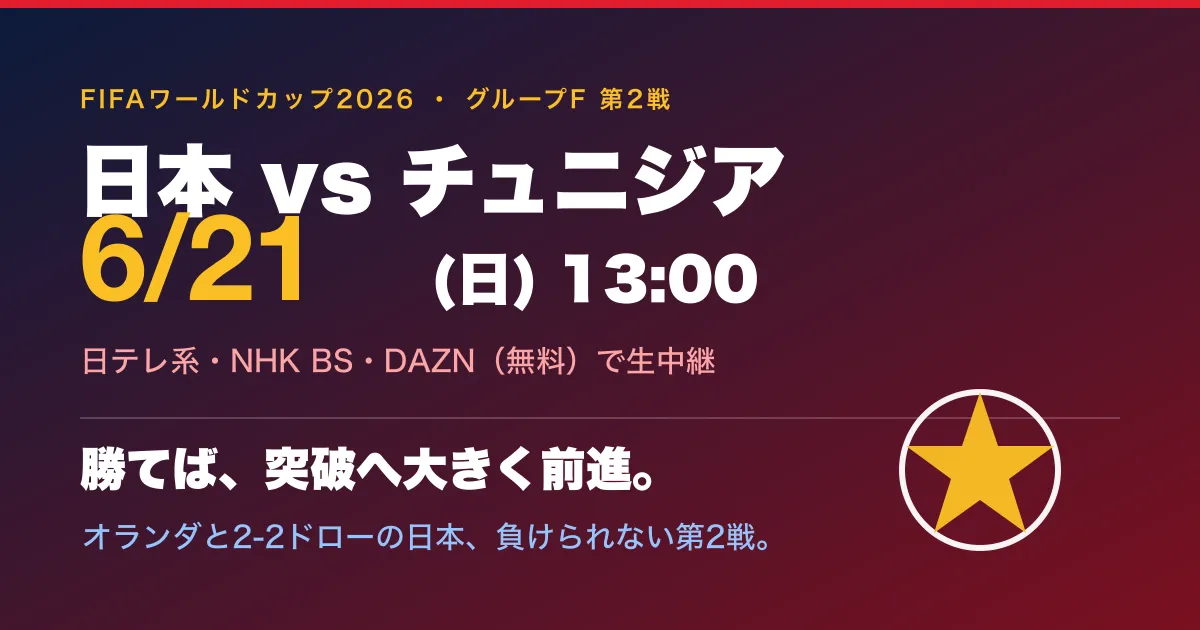 【明日13時】日本vsチュニジアを100倍楽しむ完全ガイド｜放送・過去対戦・突破条件まとめ