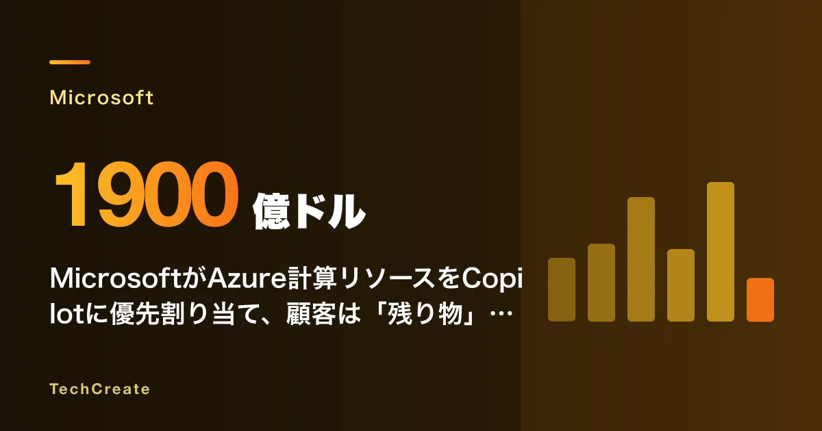 MicrosoftがAzure計算リソースをCopilotに優先割り当て、顧客は「残り物」——1900億ドル投資でも足りないAIインフラの需給崩壊