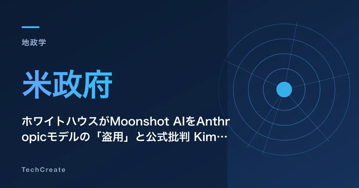 ホワイトハウスがMoonshot AIをAnthropicモデルの「盗用」と公式批判——Kimi K3は蒸留か、財務省は制裁を示唆（2026年7月）