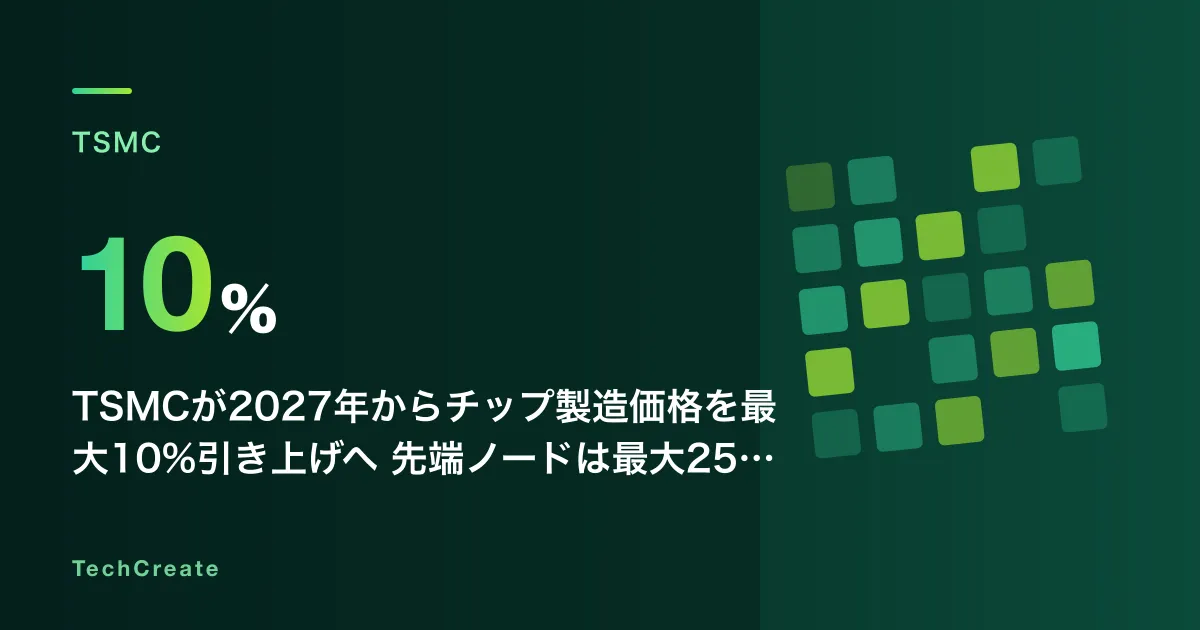TSMCが2027年からチップ製造価格を最大10%引き上げへ——先端ノードは最大25%の追加上乗せも