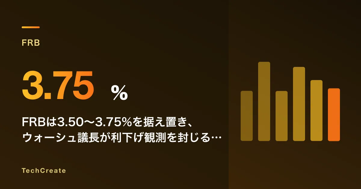 FRBは3.50〜3.75%を据え置き、ウォーシュ議長が利下げ観測を封じる。同調緩和が終わり日欧が引き締めへ回る世界
