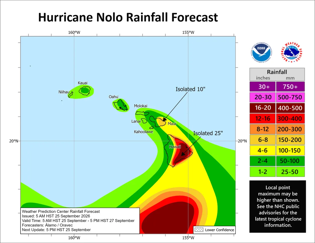 ハリケーン・ノロによるハワイ諸島の降雨予測
